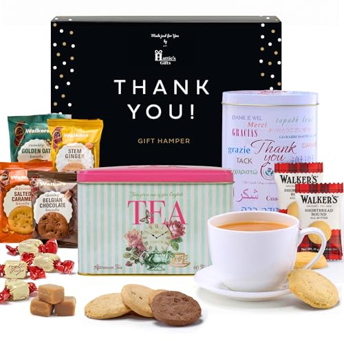 Hattie’s Gifts Thank You Hamper Featuring Thank You in Different Languages | Scottish Fudge, Tea & Biscuits – Thank You Gift for Teachers, Colleagues & Friends