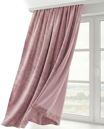 BEAUTEX Samt Vorhang Kräuselband U-Band Gardine Velvet abdunkelnd und Blickdicht, 140x145 cm (Breite 140 cm, Höhe 145 cm, Rosa)