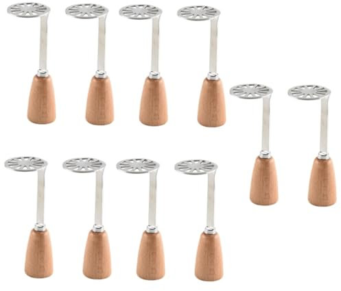 ABOOFAN 10pcs Stainless Steel Potato Masher Masher Kitchen Tool for Mashed Potatoes Carrots Beans Non-Slip Wooden Handle Versatile Use