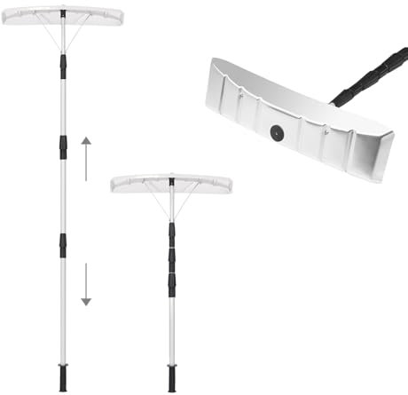 SOARS Schneeschaufel Alu, Schneeschieber mit Teleskopstange 200-603 cm, Dachräumer mit Gummielippe, Dachschneeräumer, Schneeräumer