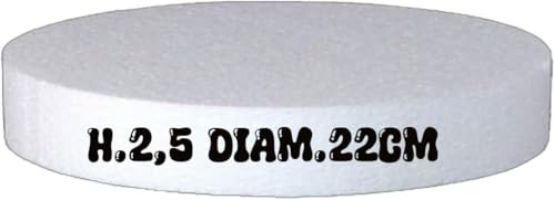 Base Rotonda in Polistirolo Bianco per Cake Design, Diametro 22 cm, Altezza 2,5 cm, Supporto per Torte a Piani e Decorazioni