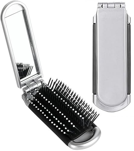 Folding Hair Brush, Small Travel Hair Brush with Mirror, Collapsable Pocket Size Hairbrush, for Gym, Swimming