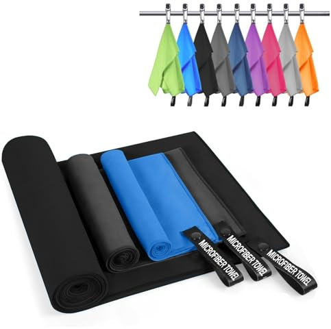 InfiniZer Gym Towel 2/3-Pack, Quick-Dry Microfibre Towel for Sports, Gym, Beach & Camping, Ultra-Lightweight & Portable (Black+Dark Grey+Blue, S(11.8 * 15.7In)-Pack of 3)