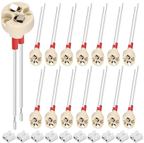 HAAMNING7 15 stycken GU5.3/G4/G6.35 keramikfattning 0,75 mm² LED-ljushållare 250 V 2 A keramiksockelanslutning 15 cm silikontråd för LED, MR16/MR11-lampa, halogenlampor med kabelanslutning