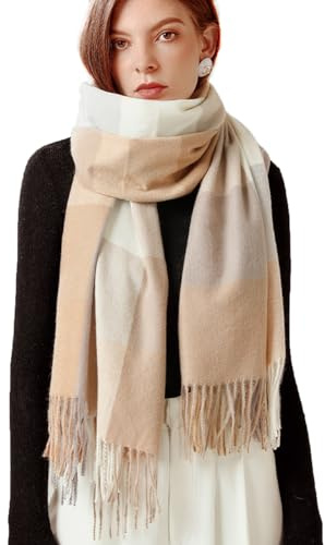 MAKFORT XXL Schal Damen Klassisch Leoparden Schal Herbst Halstuch Damen Winter Warme Super Lange Stola Frauen Mit Quasten 200 * 70CM(Beige)