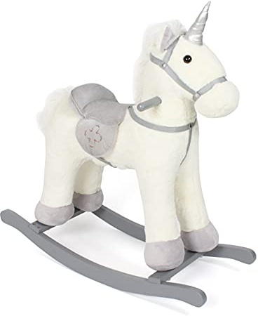 Bayer Chic 2000 - Balancín de Unicornio, Altura del sillín 46 cm, Columpio de Peluche, Color Beige-Gris