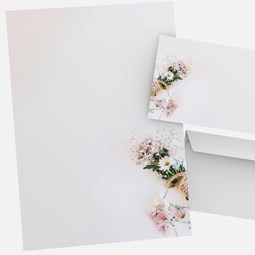 Blommor pastell vår motivpapper set med kuvert vårbukett 20 blad A4 och 20 matchande kuvert