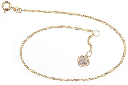 Silberketten Store Fußkette Singapur mit Anhänger Herz - 1,4mm Breite - Länge wählbar 23-30cm - echt 333 Gold