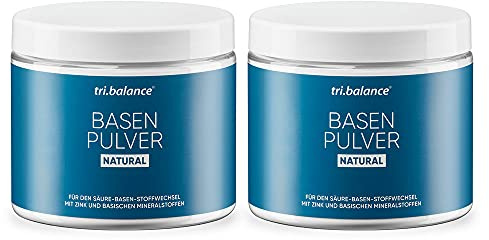 tri.balance Basenpulver NATURAL 2er-Pack 600 g – ohne Aroma & Süße, vegan | Mit Zink für den normalen Säure-Basen-Stoffwechsel, ohne Zucker und Fruktose, natürlich-mineralisch, ca. 108 Portionen