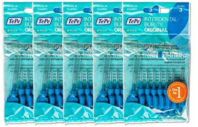 5x TePe Interdentalbürsten blau - 8 Stück - Zahnzwischenraumbürsten ISO3 0,6mm