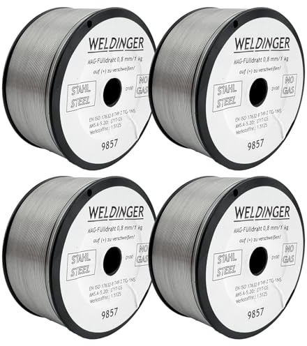 4 Rollen WELDINGER Fülldraht D100 0,8 mm 0,9 kg (MIG/MAG-Schweißdraht NoGas)