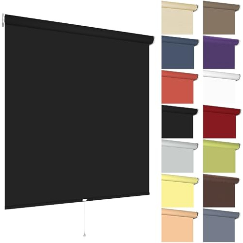Springrollo Mittelzugrollo Schnapprollo viele Größen und Farben Montage Träger Metall Rollo Vorhang Blickdicht lichtdurchlässig Fenster Sonnenschutz Sichtschutz Blendschutz (100 x 180 cm, Schwarz)
