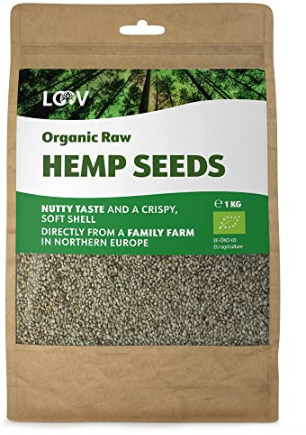 LOOV Organic Raw Whole Hemp Seeds, 1kg, Not Heat-Treated, All Nutrients Preserved, Delicious Nutty Flavour, Organically Grown in a Nordic Climate, Good Source of Plant-Based Protein and Fibre