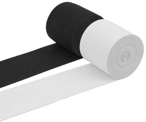 BENECREAT 10 mètres Bande élastique Extensible de 70 mm de Large et de Grande élasticité pour Le Projet de Bricolage (5 mètres/Rouleau, Blanc et Noir，1,5 mm d'épaisseur)