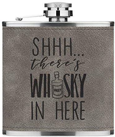Shhh There's Whisky en Here 6oz Cuir PU Hip Flasque Gris Luxe