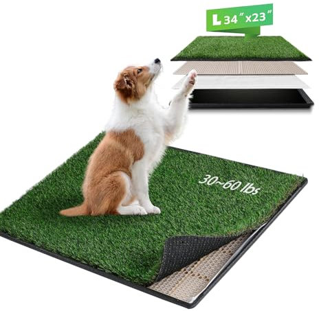 MEEXPAWS Toilette per cani, Lettiera per Cani in Erba Artificiale di Grandi Dimensioni con Vassoio | 85×59 cm |2 Set di Ricambio per Erba Robusta| Drenaggio rapido |2 Cuscinetti per pipì