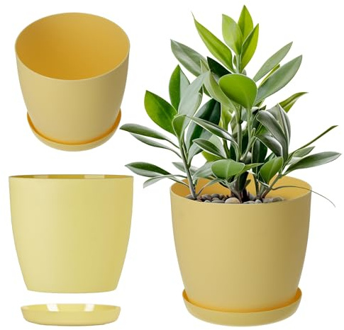 KADAX Blomkruka med underlägg Ø 30 cm, citron, dekorativ ytterkruka för vardagsrum, badrum, balkong med mera – ger färg och friskhet till rummet