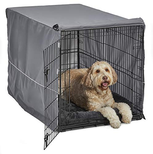 MidWest Homes for Pets Double Door 48-inch Dog Crate Kit, Bundle Includes a Two-Door Cage, Matching Gray Bed and Crate Cover, For Extra-Large Sized Breeds