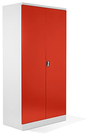 Schrank & Stuhl XXL Werkzeugschrank – Werkstattschrank mit 4 höhenverstellbaren Fachböden, Stahlschrank für Werkzeuge, 195 x 92 x 60 cm (H x B x T), Weiß/Rot