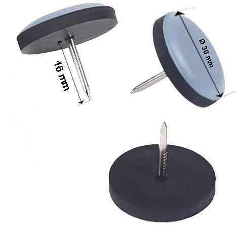 Goodway feltrini rotondi per mobili in teflon con chiodo Ø 30 mm, 16 pezzi – 5 mm di spessore/PTFE – rivestimento in teflon