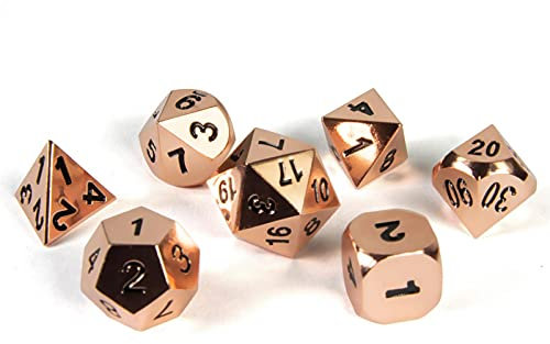 shibby 7 polyedrische Metall-Würfel - Glänzend - für Tabletop und Rollenspiele inkl. Aufbewahrungsbox - Kupfer