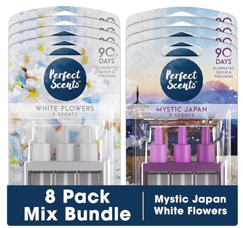 Perfect Scents 8 x 3 Scents Refill Air Freshener - Compatible with 3volution White flowers & Mystical Japan + FabFinds Mug