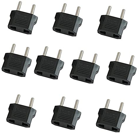 HeyNana 10 Pack US zu EU Reisestecker Schutzkontakt Adapter, 2 Pin CN China US USA Amerika zu 2 Pin EU Frankreich, Deutschland, Spanien, Ägypten und mehr