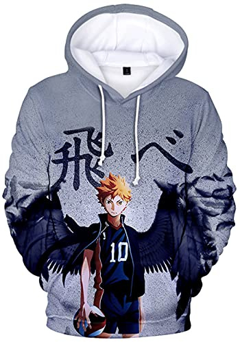 YIMIAO Unisex 3D Haikyuu Manga Anime Pullover Volleyball Junior Kapuzenpullover Outwear Herren Damen Karasuno High School Hoodie(L)