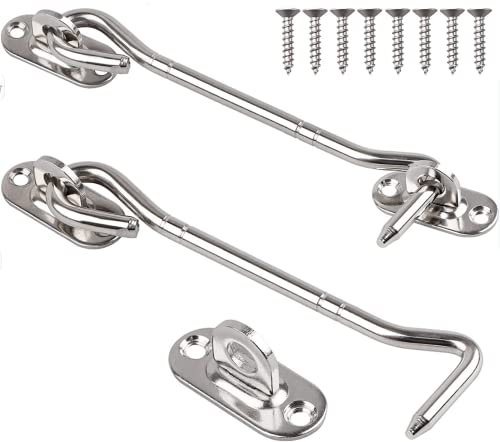 Tahbarshi 2-Pieces Crochet Porte Acier Inoxydable - Loquet Oeil Cabine Vis Schließung - Silber (6inch)