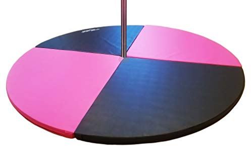 FitMats Circular Multi-Use Skid Proof Portable Dance Pole Crash Mat. 6 Foot Wide Pink/Black Exercise and Yoga Safety Cushion w/EPE Foam Padding & Pleather Covering for Superior Protection. (Pink/Black, 1.75 Inch)
