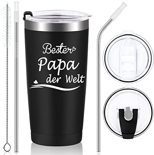 Livole Vatertagsgeschenke für Papa, Vater, Geschenke zum Vatertag Thermobecher, Vater Geschenk Weihnachten, Geburtstagsgeschenk - Bester Papa der Welt - 20oz 600ml Doppelwandig Edelstahl Kaffeebecher