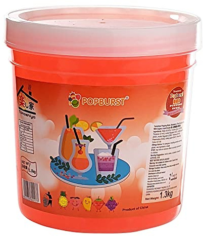 Tanoshiya Popping Boba Fruity Flavour Bursting Bubbles 1.3kg | Tapioca Pearl for Desserts & Drink Toppings - Strawberry Flavour