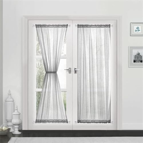 Devola scheibengardine leinenoptik Vorhang scheibengardinen lang modern Unifarbig bistrogardine halbtransparent tür gardinen fensterschal küche gardinen Kurzstores BxH 132x183cm Grau 1 Stück