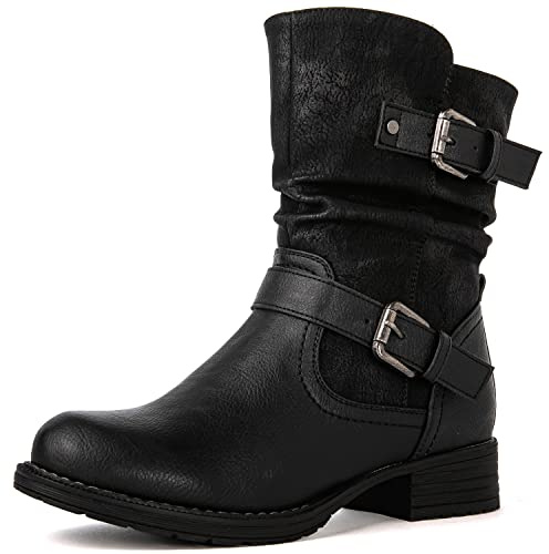 GLOBALWIN Women's Black Bukle Zipper Ankle Booties Winter Fashion Boots For Women 8M
