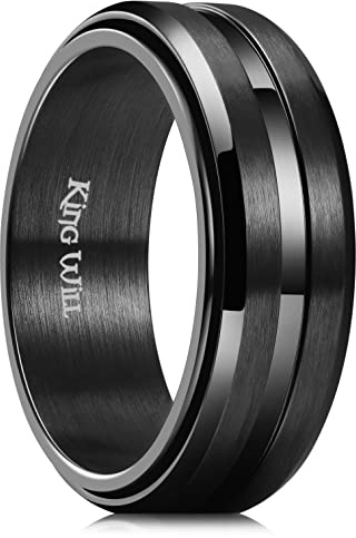 King Will Anello da 8 mm nero ad alta lucidatura, in acciaio inox, per uomini e donne, V 1/2(64.64mm), Acciaio inossidabile, Nessuna pietra preziosa