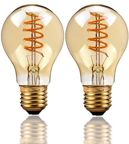Lampadine LED E27 Vintage Dimmerabile 4W (Equivalenti a 40W), Edison LED E27 Filamento Decorativo, Luce A60 LED Retro, Luce Calda 2300K, CRI>80, Vetro Ambrato, 2-Pack