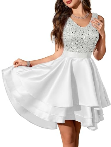 Meetjen Glitzerndes Ballkleid für Teenager, kurze Pailletten, hoch niedrig, formelle Heimkehrkleid, Cocktailparty, Hochzeitsgäste