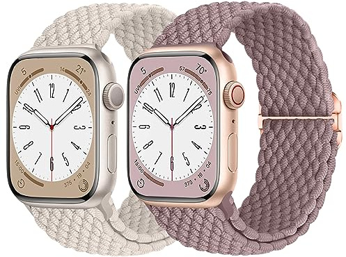AidorMax 2 Pack Bracelet Compatible avec Bracelet Apple Watch 49mm 45mm 44mm 42mm, Bracelet de Remplacement Extensible avec Boucle Réglable pour Series SE 9 8 7 6 5 4 3