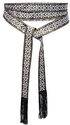PROCOS Medieval Belt Vintage Waist Belt with Wave Trim Tassel Pirate Renaissance Double-sided Embroidery Ren Faire