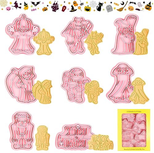 TOPJOWGA Ausstechformen Halloween, 8 Stücke Halloween Ausstecher Set, 3D Keksausstecher Halloween, Platzchenformen Kinder, KeksausstecherKürbis, Plätzchenform Plätzchen Ausstecher
