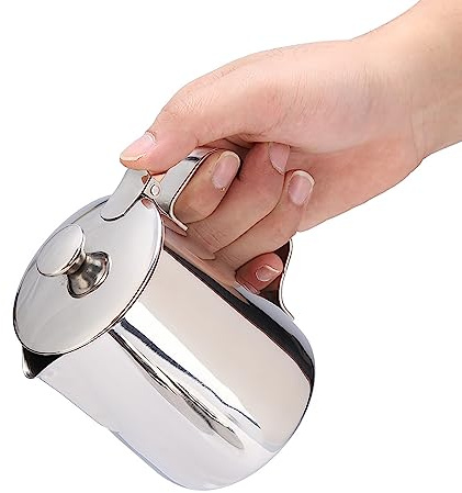 Pichet Lait Inox 600ml Pichet à Mousser le Lait avec Couvercle en Acier Inoxydable Bec Verseur café Mousseur à Lait Tasse pour Cappuccino Latte café Art (600ml)
