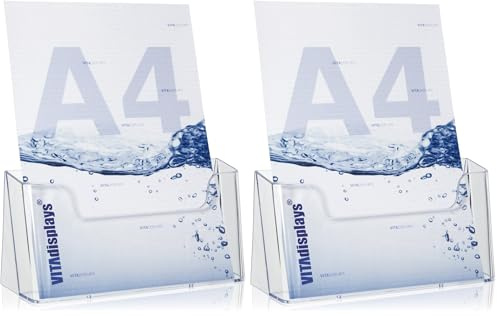 VITAdisplays Tisch-Prospektständer Flyerständer/Prospekthalter (Transparent, DIN A4) (Packung mit 2)