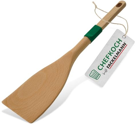 Chefkoch Pfannenwender aus nachhaltigem Buchenholz – Ergonomisch & schonend für beschichtete Pfannen, mit Anti-Rutsch-Ring, 30 x 7,2 cm