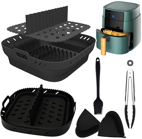 LieIe Molde Silicona Freidora de Aire 21cm con Separador - 5Pcs Accesorios Freidora de Aire sin Aceite Antiadherente/Fácil de Limpiar,Compatible con Cosori 5.5L y Cecotec 6L con Pinza Cepillo Manoplas