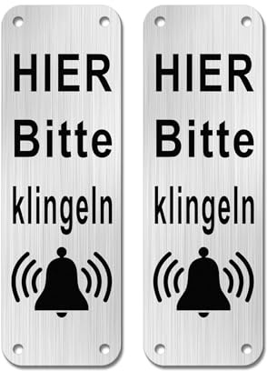 Sinmao Klingelschild Selbstklebend Klein 15x5cm, Bitte Klingeln und Warten Schild mit Gebürstete Aluminiumoberfläche 2 Stück
