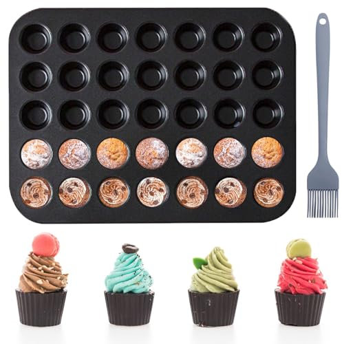 Kytpyi Stampo Muffin, Teglia Muffin, 35 * 26,5 * 2cm Acciaio al Carbonio Stampi per Muffin Anti-aderente Anti Ruggine con 1 Pennello Cucina Silicone, Stampo per Muffin Cupcake Budino Brownies(Nero)