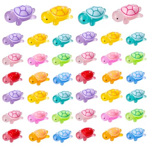 NHPY 40 Stück Mini Leuchtende Schildkröten Harz, 21MM Small Turtles, Klein Turtles Mini Figuren, Schildkröte Deko, Schildkröten Diy Winzige Schildkröten Für Topfdekoration Garten Landschaft