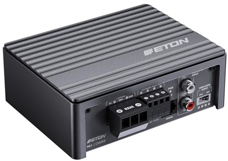 ETON PA 1 – Ultrakompakter 1-Kanal Class-D Monoblock, 200 W RMS Endstufe | Digitaler Mini-Amp für PKWs/Wohnmobile, ideal für kräftige Subwoofer, 1 Ohm stabil, High-Level Eingänge, Start-Stopp geeignet