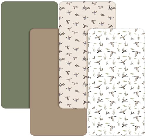 CroBlissful 4 Pack Mallard Duck Baby Crib Fitted Sheet 52'' x 28'' Duck Hunting Stretchy Neutral Fitted Crib Mattress Sheet Mallard Baby Bedding for Standard Mattress Gift Set