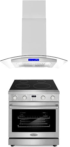 Cosmo 2-Pc Kitchen Appliance Packages, 30 Freestanding Electric Range and 30 Island Range Hood